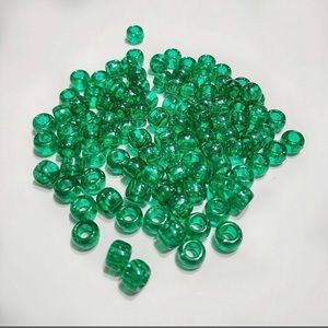 100 Green Glitter Pony Beads, DIY Beads, Jewelry Beads, Craft Beads